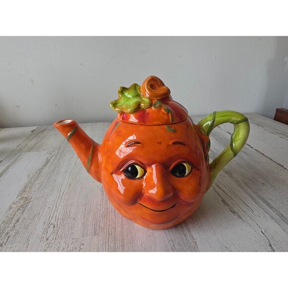 Anthromorphic pumpkin picture ceramic Halloween jack-o'-lantern unique fall deco - Picture 1 of 8